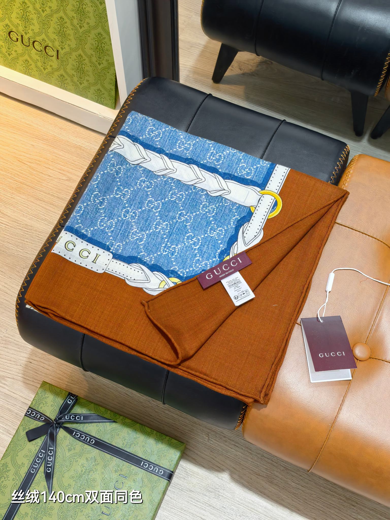 구찌 GG 홀스빗 하네스 프린트 실크 울 숄 2번 이미지