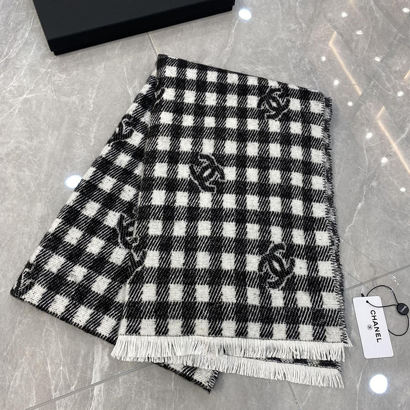 C H A N E L 샤넬 24B CC로고 울 캐시미어 체크 머플러 레플리카 1번 이미지 - 악세사리 | 세미샵 레플리카 사이트