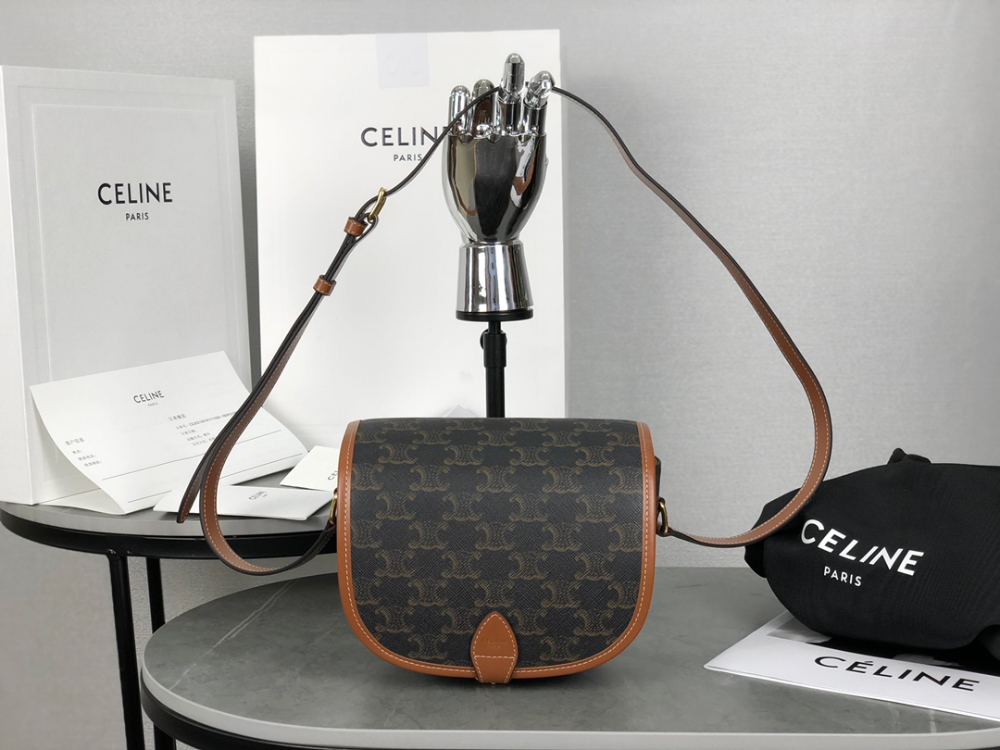 Celine Folco bag in Triomphe Canvas and Calfskin