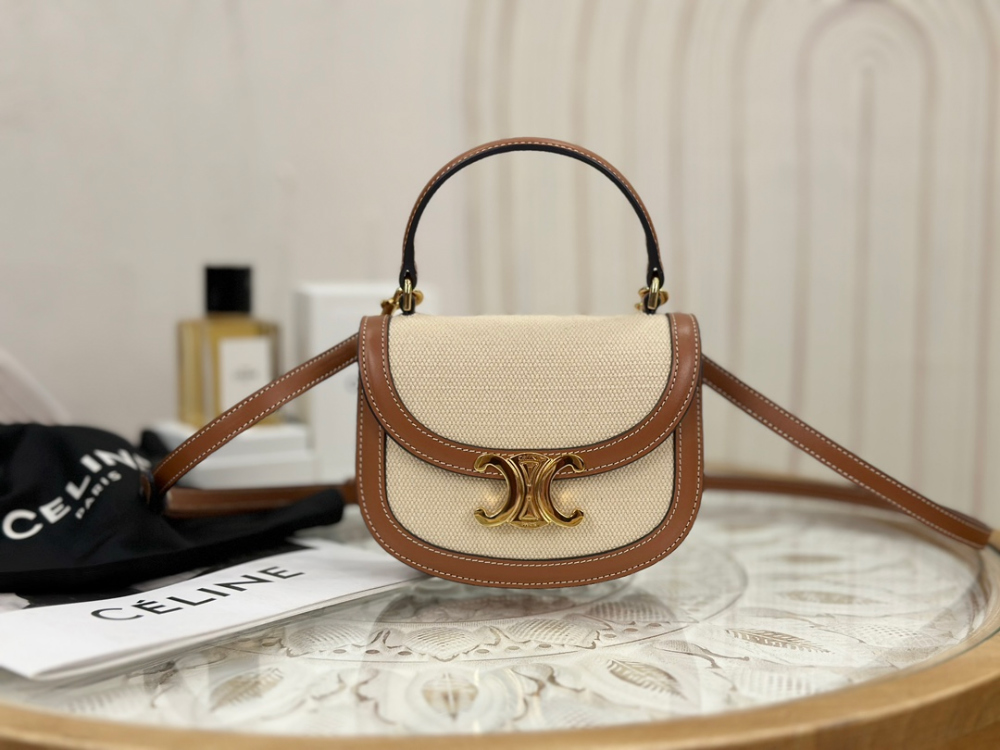 Celine Mini Clea Vesace Canvas & Calfskin