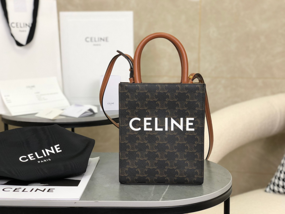 Celine Mini Vertical Cabas In Triomphe Canvas and Calfskin