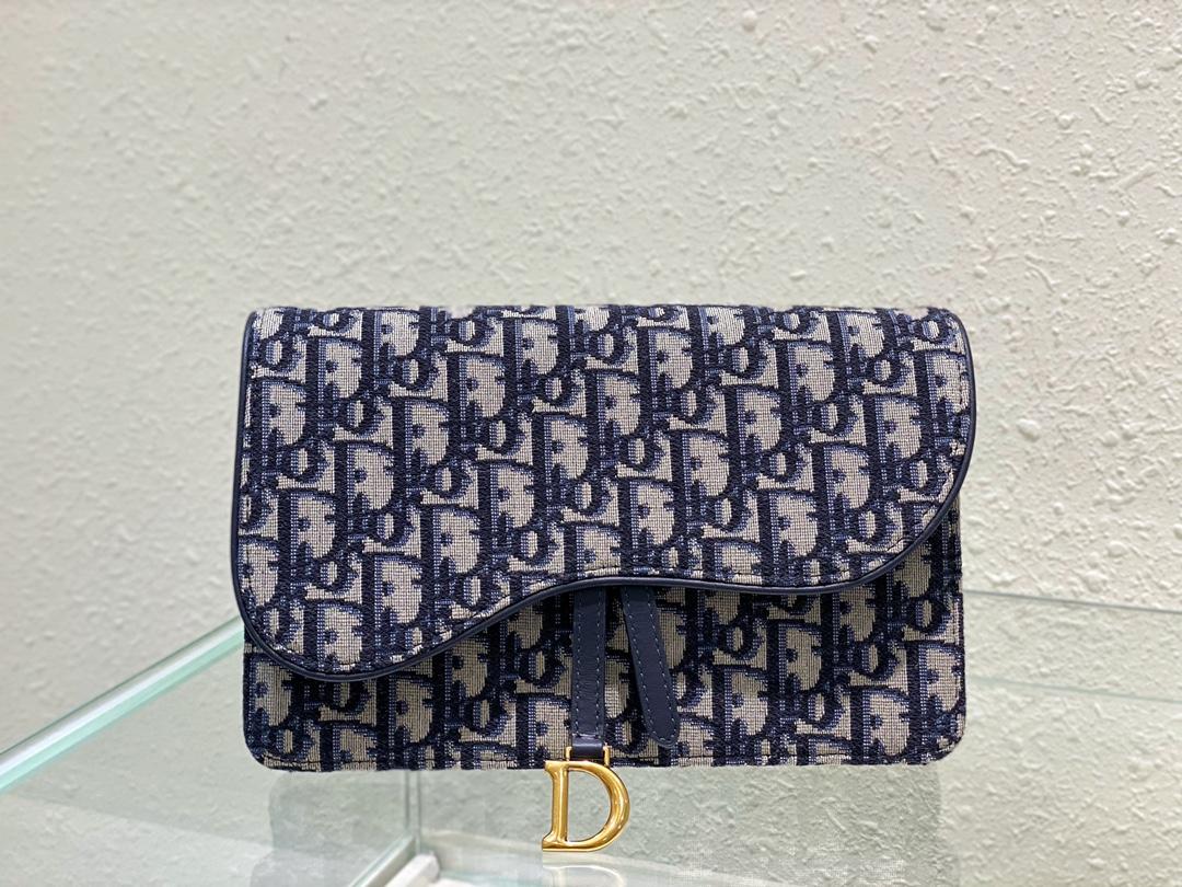 Dior Saddle Pouch Blue Oblique Chain