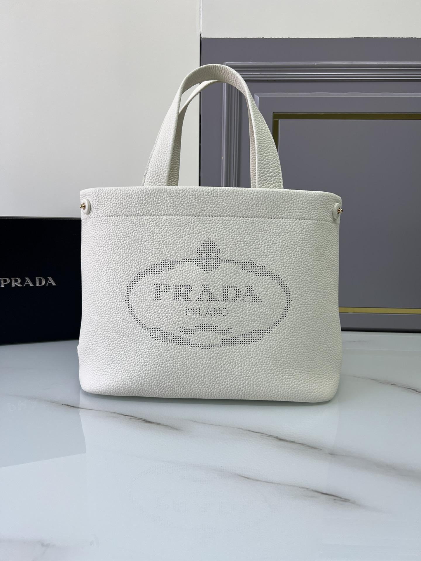 Prada Perforate Logo Leather Tote