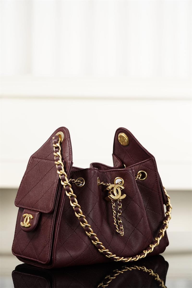샤넬 샤넬 26C 25 미니 호보 백 그레인드 카프스킨 골드 메탈 버건디 레플리카 14번 이미지 - Bag | 세미샵 레플리카 사이트