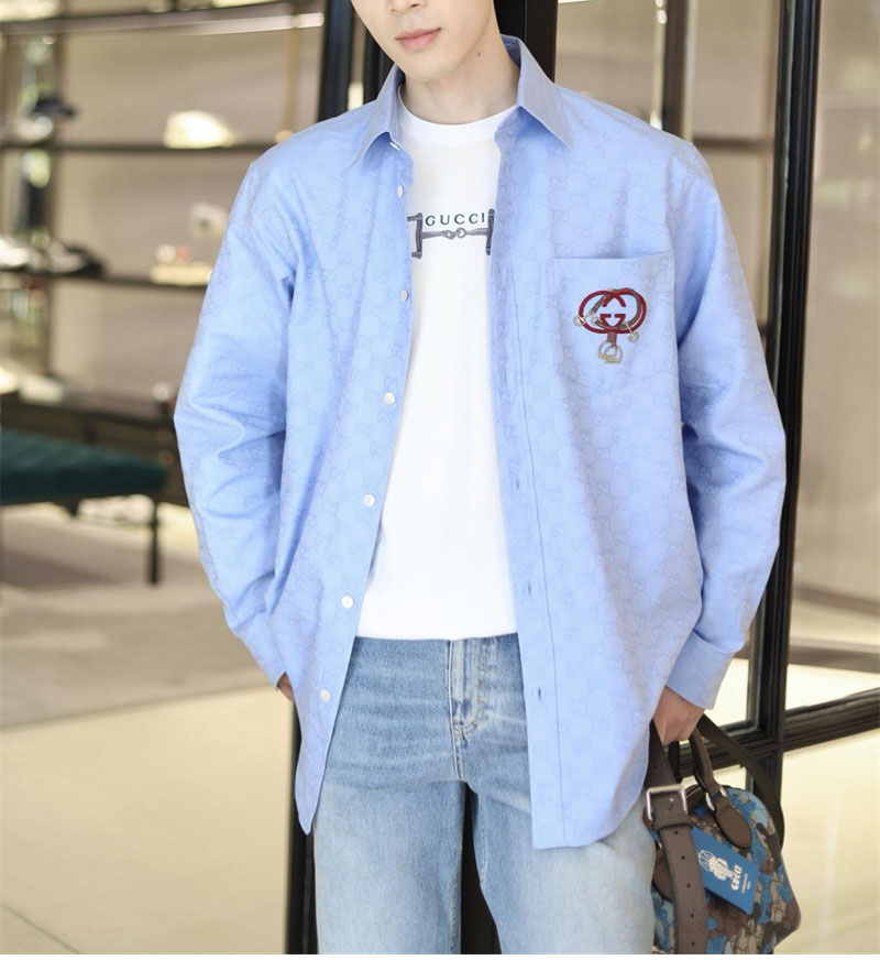 구찌 구찌 인터로킹 G 옥스포드 GG 코튼 셔츠 레플리카 2번 이미지 - 의류 | 세미샵 레플리카 사이트