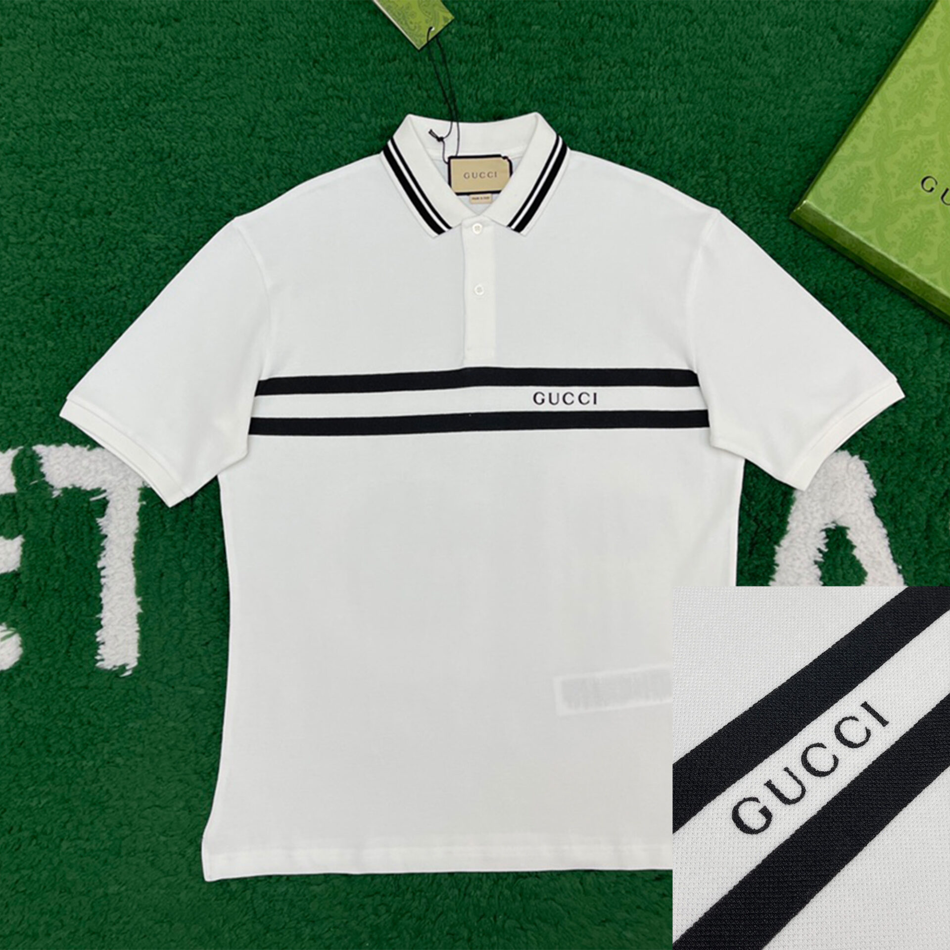 Gucci 구찌 24SS 화이트 로고 코튼 블렌드 PK 폴로 반팔 티셔츠 화이트 레플리카 1번 이미지 - 의류 | 세미샵 레플리카 사이트