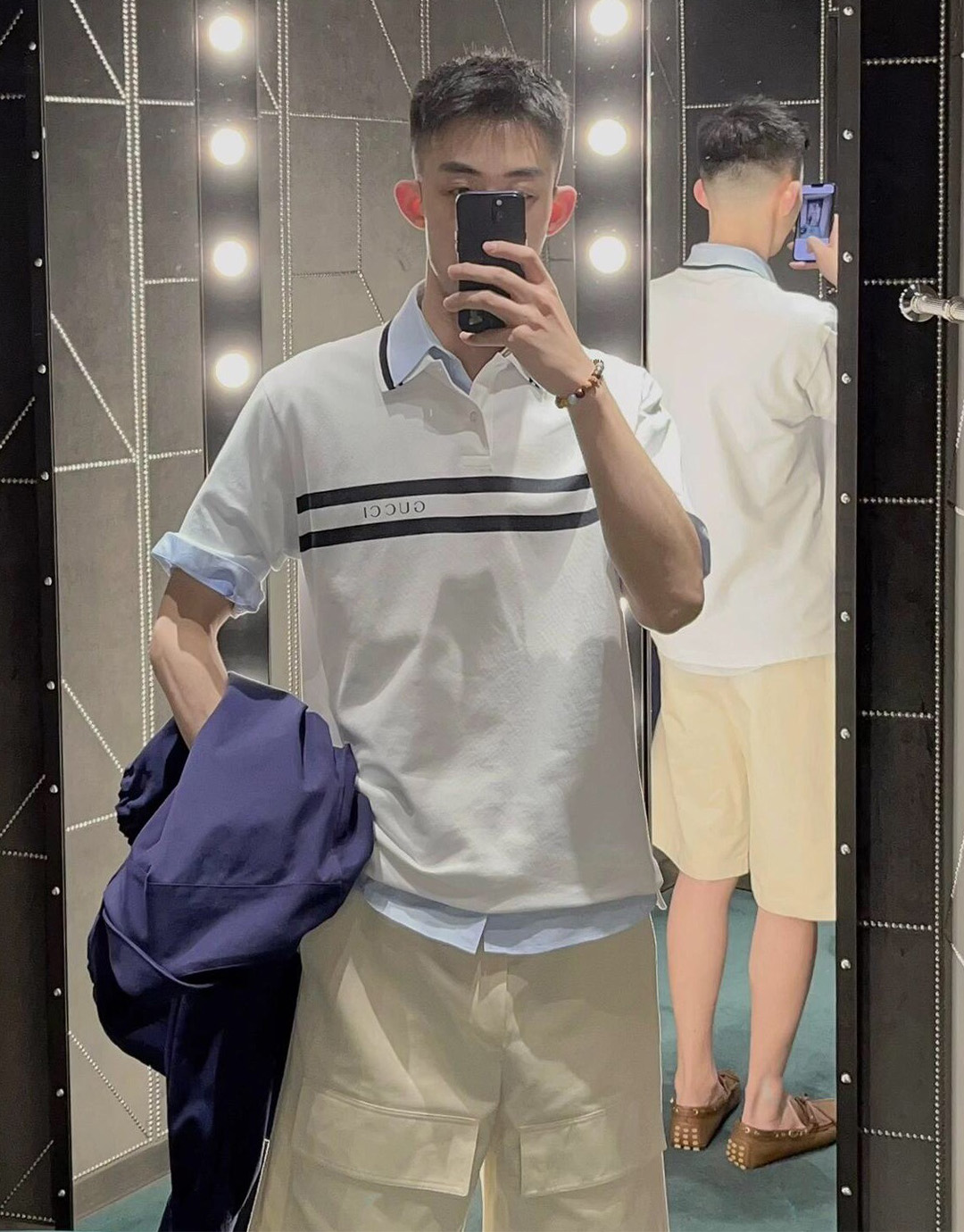 Gucci 구찌 24SS 화이트 로고 코튼 블렌드 PK 폴로 반팔 티셔츠 화이트 레플리카 2번 이미지 - 의류 | 세미샵 레플리카 사이트