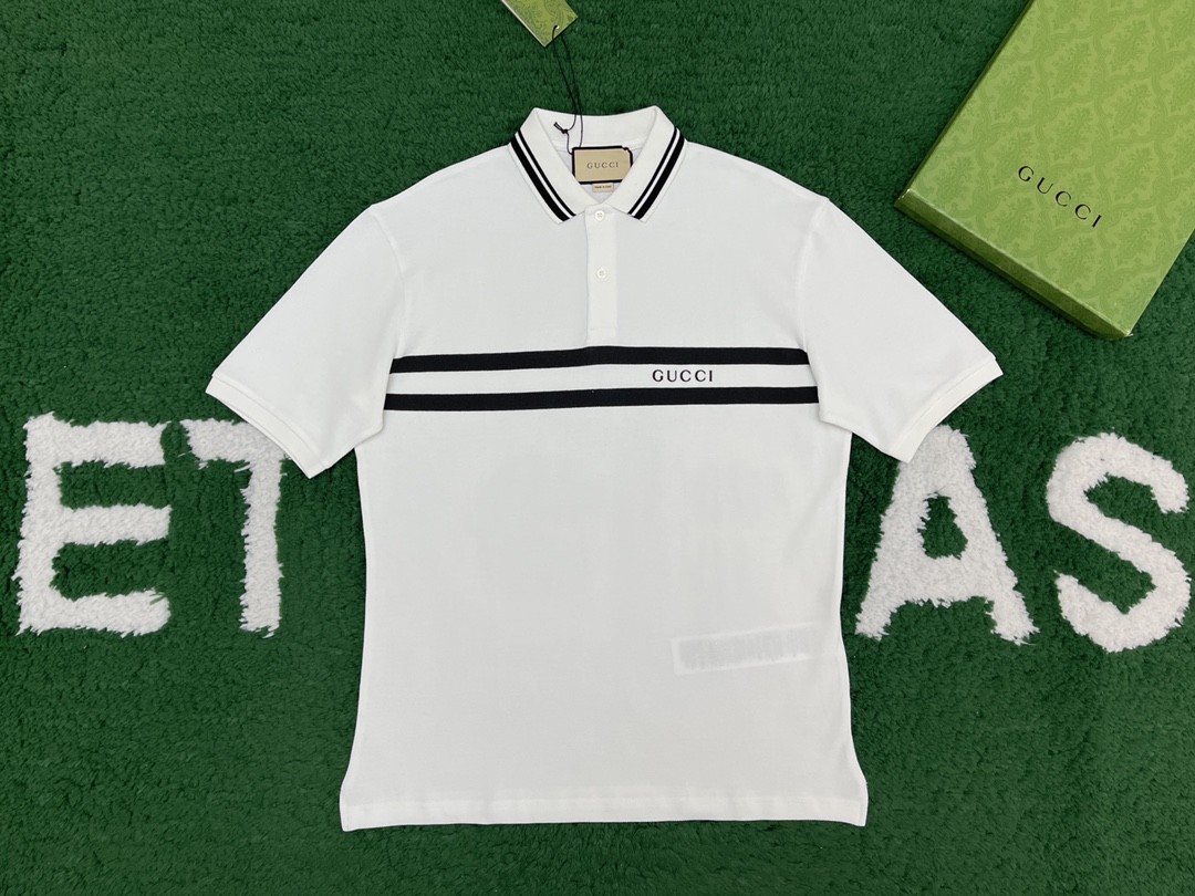 Gucci 구찌 24SS 화이트 로고 코튼 블렌드 PK 폴로 반팔 티셔츠 화이트 레플리카 7번 이미지 - 의류 | 세미샵 레플리카 사이트