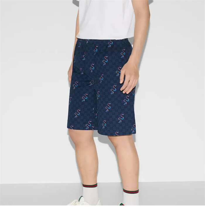 Gucci 구찌 GG 스네이크 올오버 프린트 코튼 립스톱 반바지 레플리카 4번 이미지 - 의류 | 세미샵 레플리카 사이트