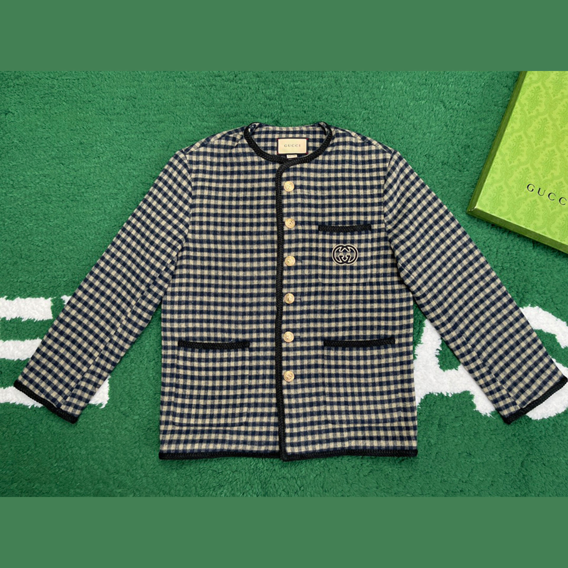 Gucci 24SS구찌 인터로킹 G 울 깅엄 체크 재킷 블랙 레플리카 1번 이미지 - 의류 | 세미샵 레플리카 사이트