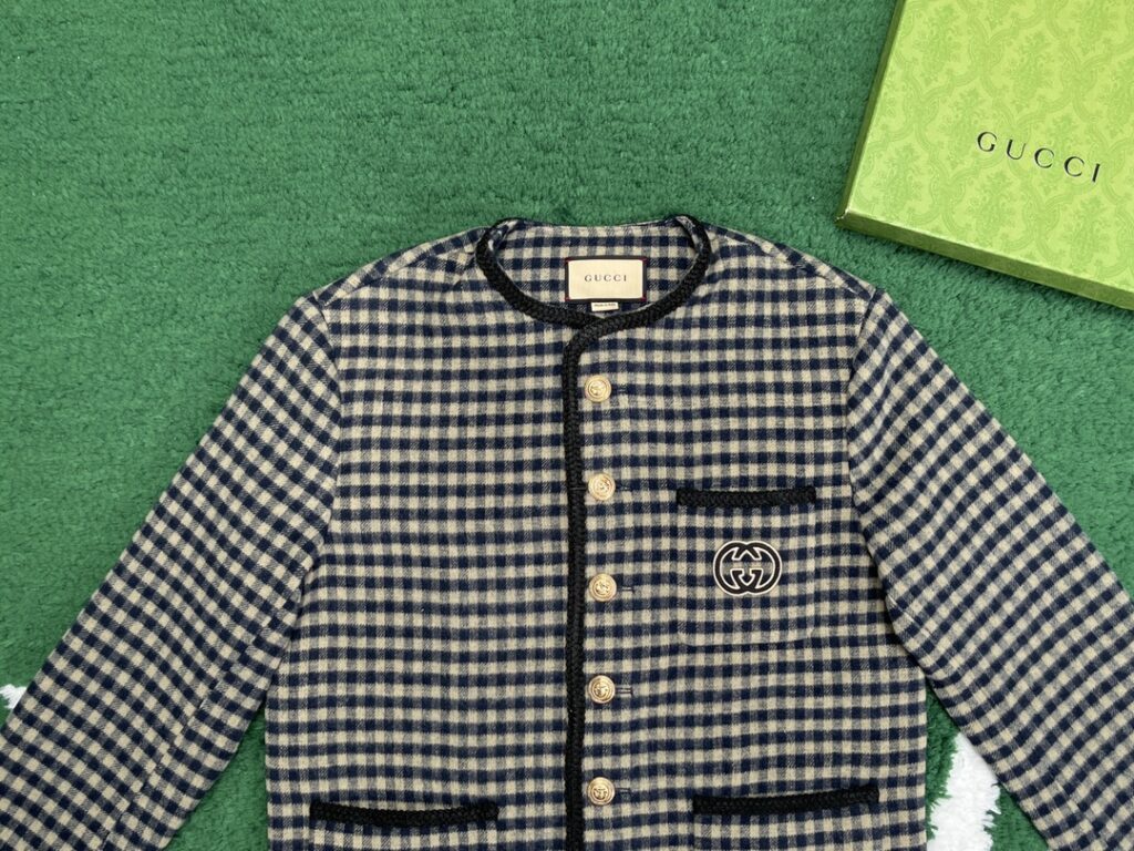 Gucci 24SS구찌 인터로킹 G 울 깅엄 체크 재킷 블랙 레플리카 5번 이미지 - 의류 | 세미샵 레플리카 사이트