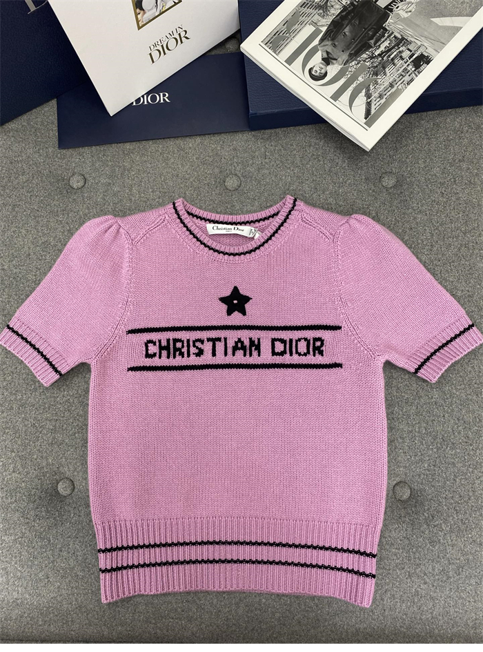 D I O R 디올 럭키 스타 울 캐시미어 반소매 니트 스웨터 레플리카 4번 이미지 - 의류 | 세미샵 레플리카 사이트