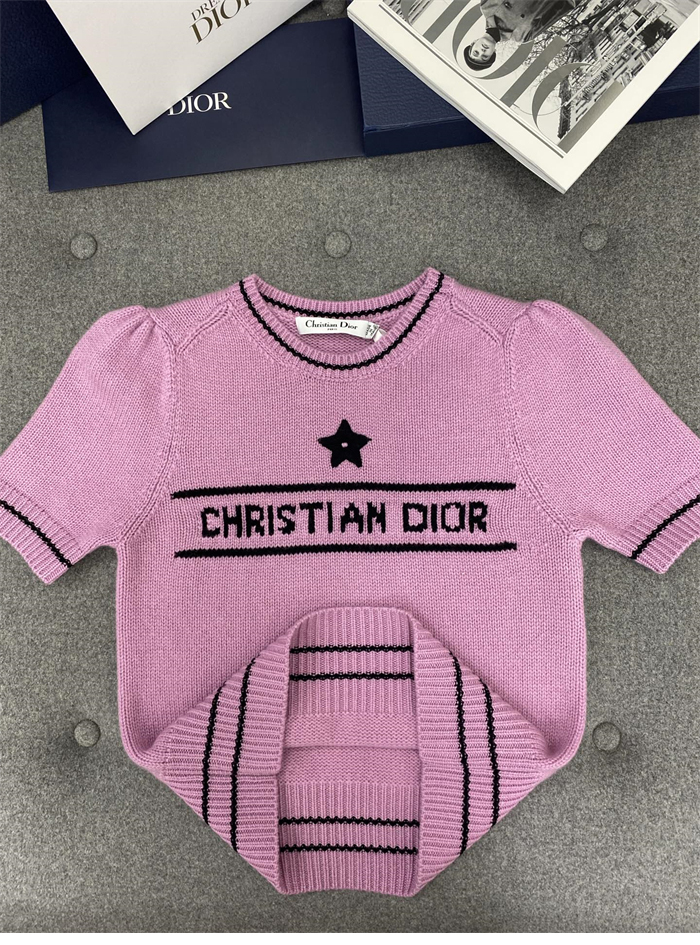 D I O R 디올 럭키 스타 울 캐시미어 반소매 니트 스웨터 레플리카 5번 이미지 - 의류 | 세미샵 레플리카 사이트