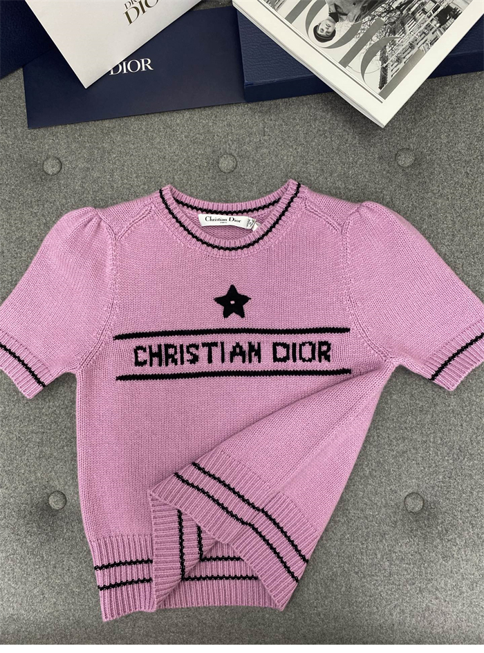 D I O R 디올 럭키 스타 울 캐시미어 반소매 니트 스웨터 레플리카 6번 이미지 - 의류 | 세미샵 레플리카 사이트
