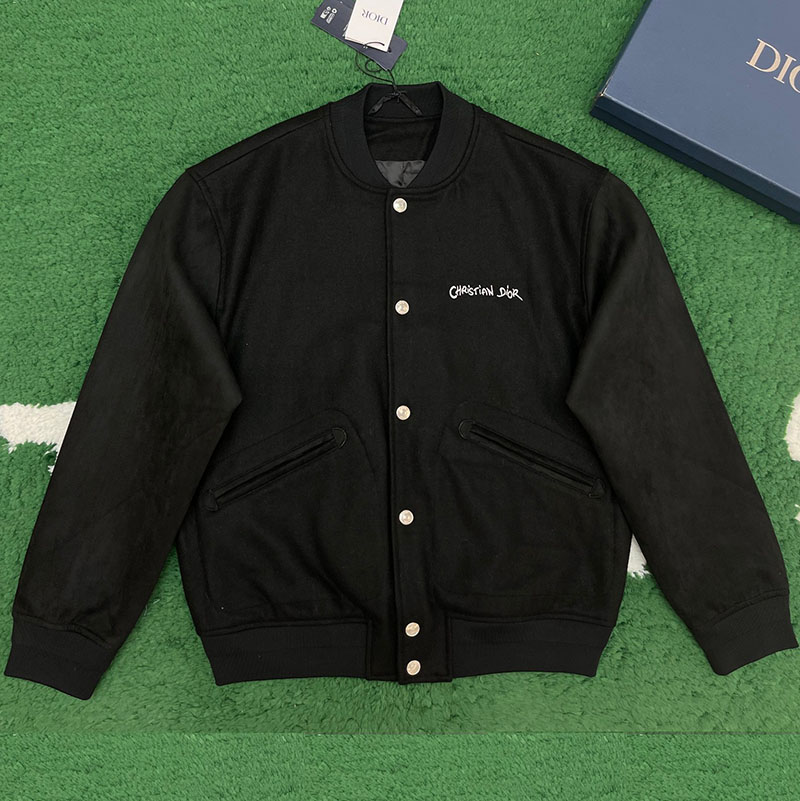 D I O R 디올 Tag 울 블렌드 양가죽 바시티 자켓 블랙 레플리카 1번 이미지 - 의류 | 세미샵 레플리카 사이트