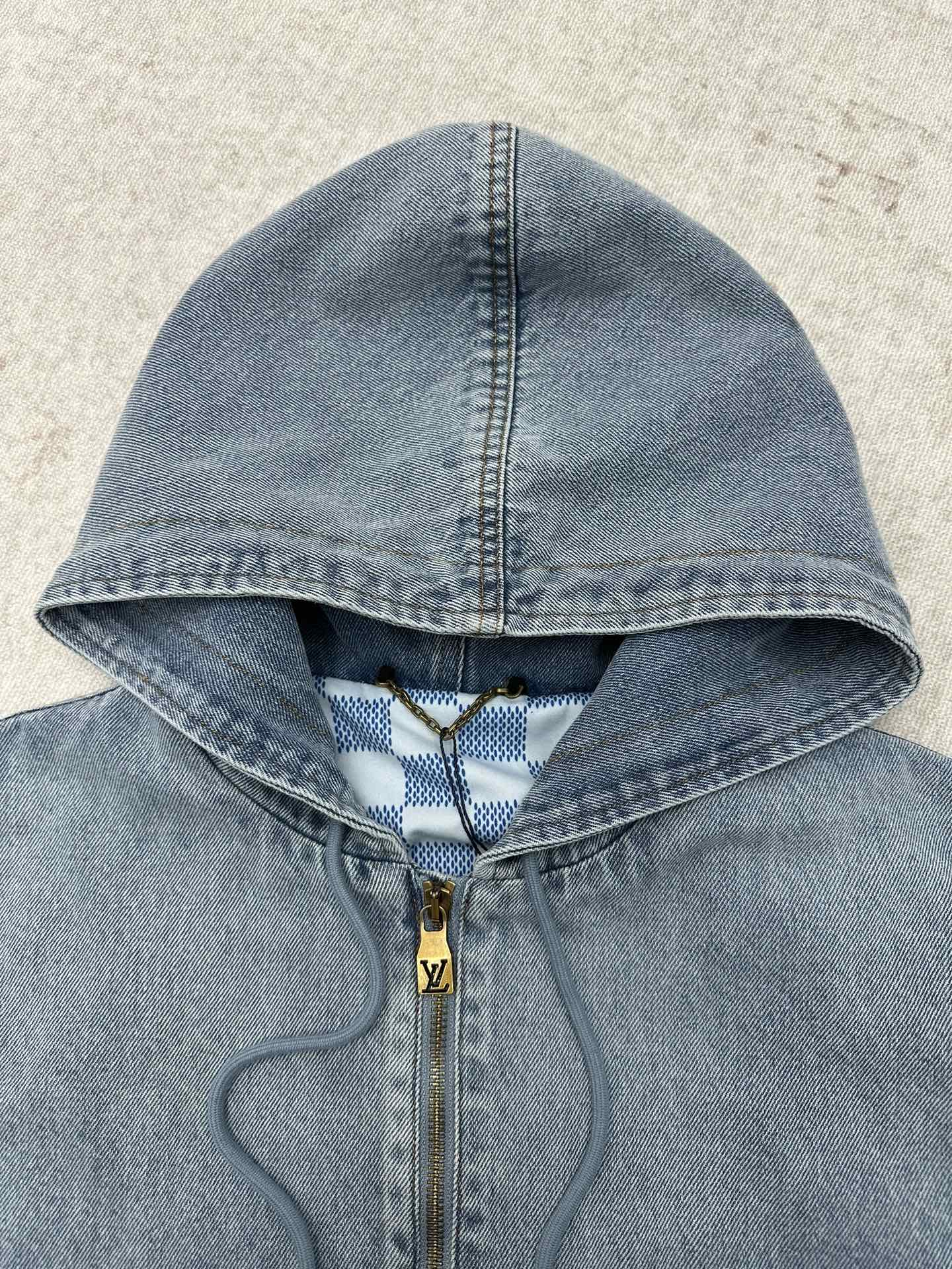 루이비통 루이비통 워시드 데님 지퍼 후디드 자켓 레플리카 4번 이미지 - 의류 | 세미샵 레플리카 사이트