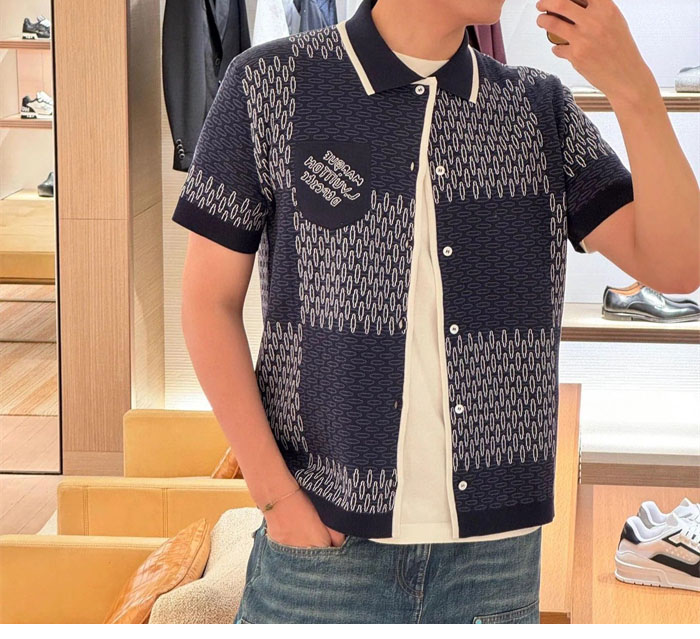 Louis Vuitton 루이비통 MLVD 다미에 자카드 숏 슬리브드 코튼 셔츠 레플리카 3번 이미지 - 의류 | 세미샵 레플리카 사이트