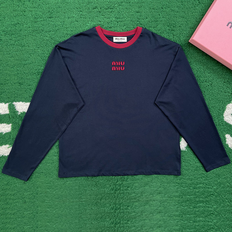 미우미우 미우미우 로고 자수 코튼 저지 긴팔 티셔츠 레플리카 4번 이미지 - 의류 | 세미샵 레플리카 사이트