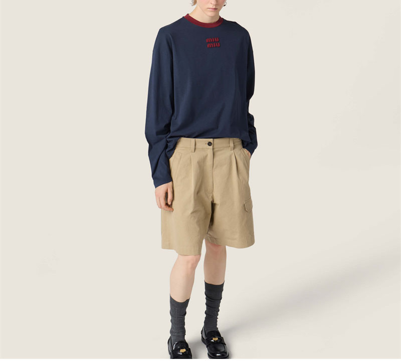 미우미우 미우미우 로고 자수 코튼 저지 긴팔 티셔츠 레플리카 2번 이미지 - 의류 | 세미샵 레플리카 사이트