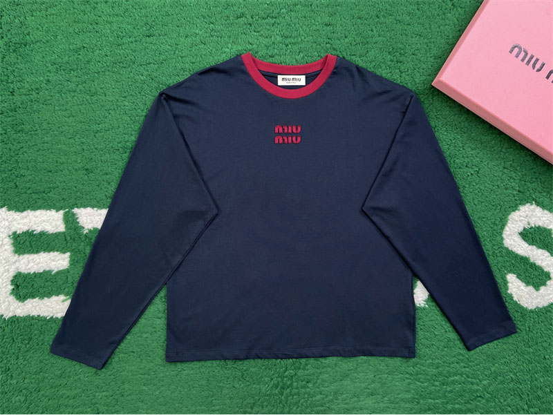 미우미우 미우미우 로고 자수 코튼 저지 긴팔 티셔츠 레플리카 1번 이미지 - 의류 | 세미샵 레플리카 사이트