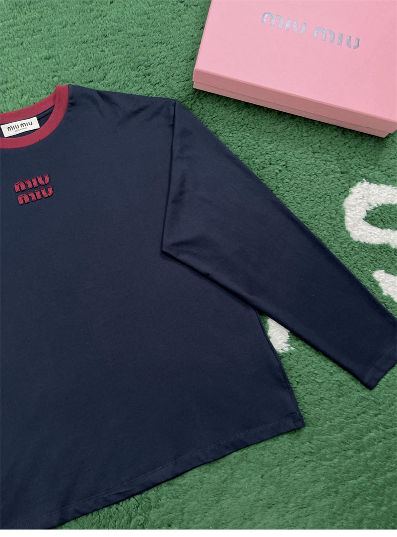 미우미우 미우미우 로고 자수 코튼 저지 긴팔 티셔츠 레플리카 12번 이미지 - 의류 | 세미샵 레플리카 사이트