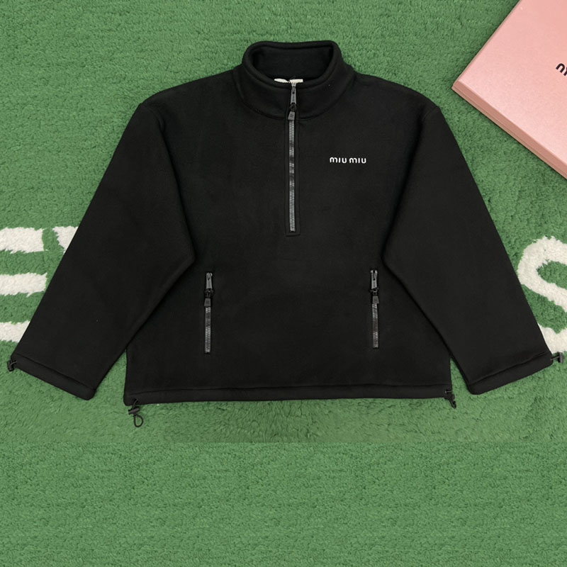 Miu Miu 미우미우 자수 로고 오버사이즈 플리스 반집업 스웨트셔츠 레플리카 1번 이미지 - 의류 | 세미샵 레플리카 사이트