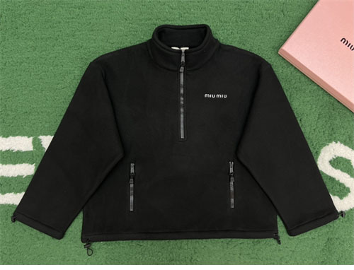Miu Miu 미우미우 자수 로고 오버사이즈 플리스 반집업 스웨트셔츠 레플리카 2번 이미지 - 의류 | 세미샵 레플리카 사이트