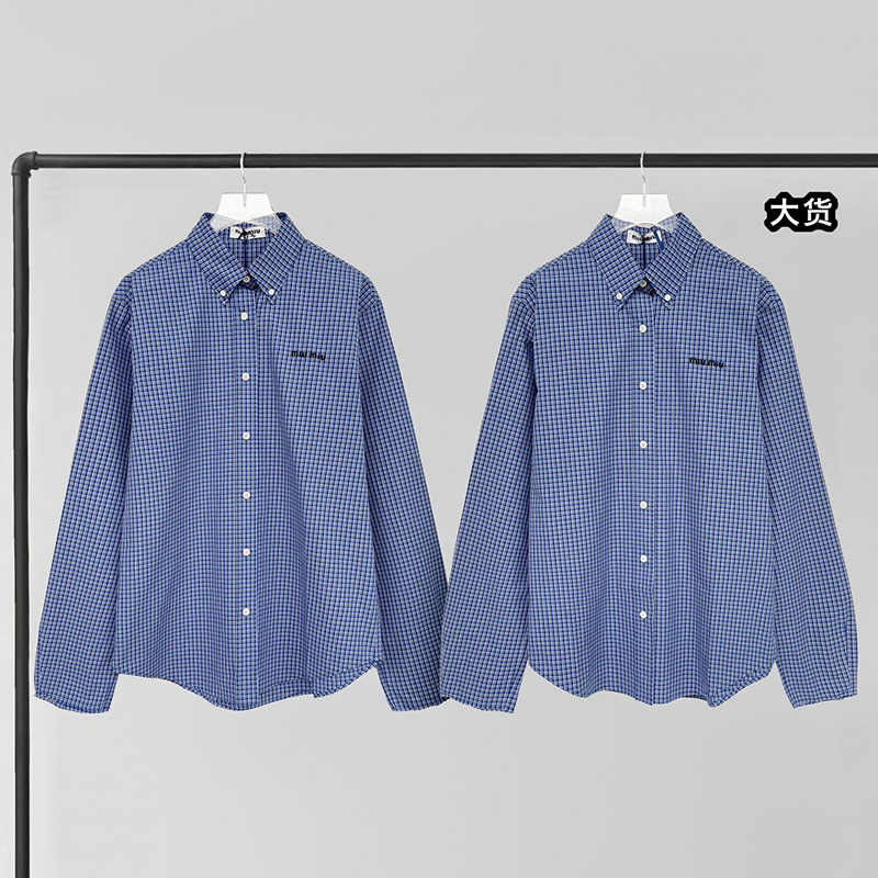 Miu Miu 미우미우 24ss 로고 자수 체크 셔츠 레플리카 1번 이미지 - 의류 | 세미샵 레플리카 사이트