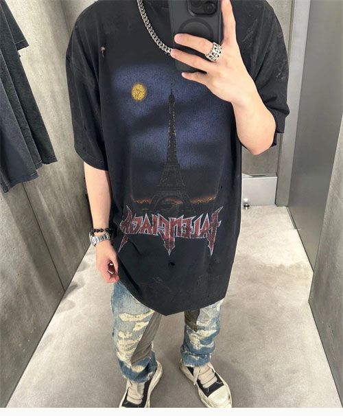 Balenciaga 발렌시아가 파리 문 오버사이즈 티셔츠 블랙 페이디드 레플리카 2번 이미지 - 의류 | 세미샵 레플리카 사이트