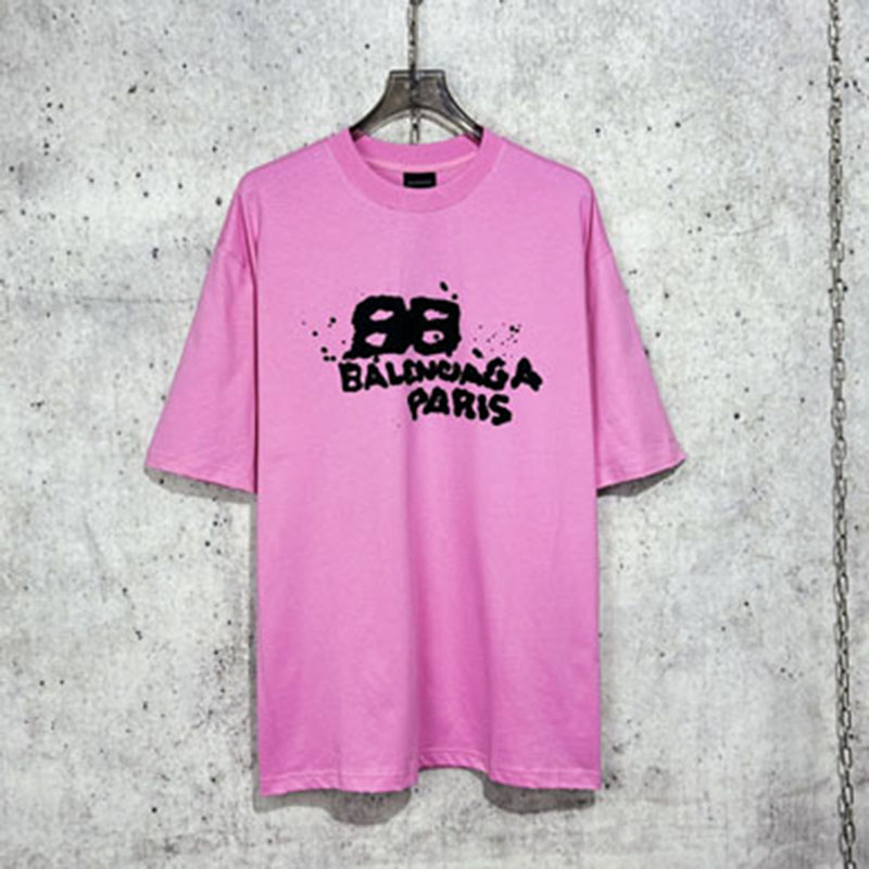 Balenciaga 발렌시아가 핸드 드로우 BB 아이콘 반팔 티셔츠 핑크 레플리카 1번 이미지 - 의류 | 세미샵 레플리카 사이트