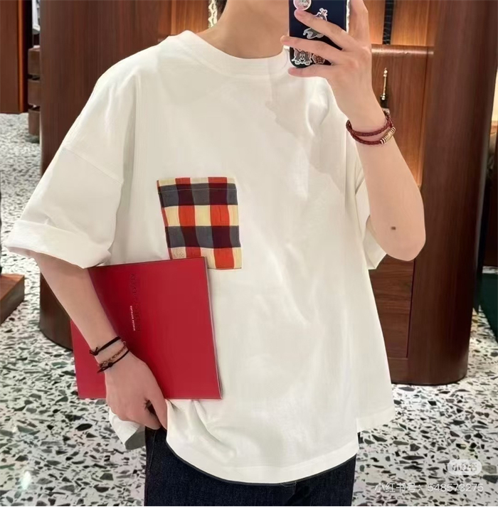 Bottega Veneta 보테가베네타 깅엄 포켓 소프트 코튼 반팔 티셔츠 레플리카 3번 이미지 - 의류 | 세미샵 레플리카 사이트