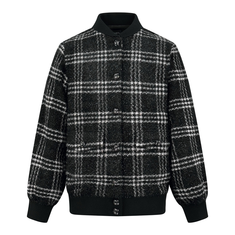 C H A N E L 샤넬 숄카라 체크 버튼 울 트위드 자켓 레플리카 4번 이미지 - 의류 | 세미샵 레플리카 사이트