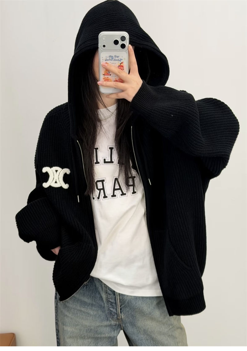 셀린느 셀린느 트리옹프 자수 리브드 울 후드 집업 가디건 레플리카 5번 이미지 - 의류 | 세미샵 레플리카 사이트