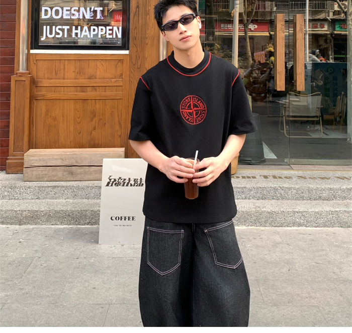 Stone Island 스톤아일랜드 콘트라스트 스티치 코마 코튼 티셔츠 레플리카 2번 이미지 - 의류 | 세미샵 레플리카 사이트