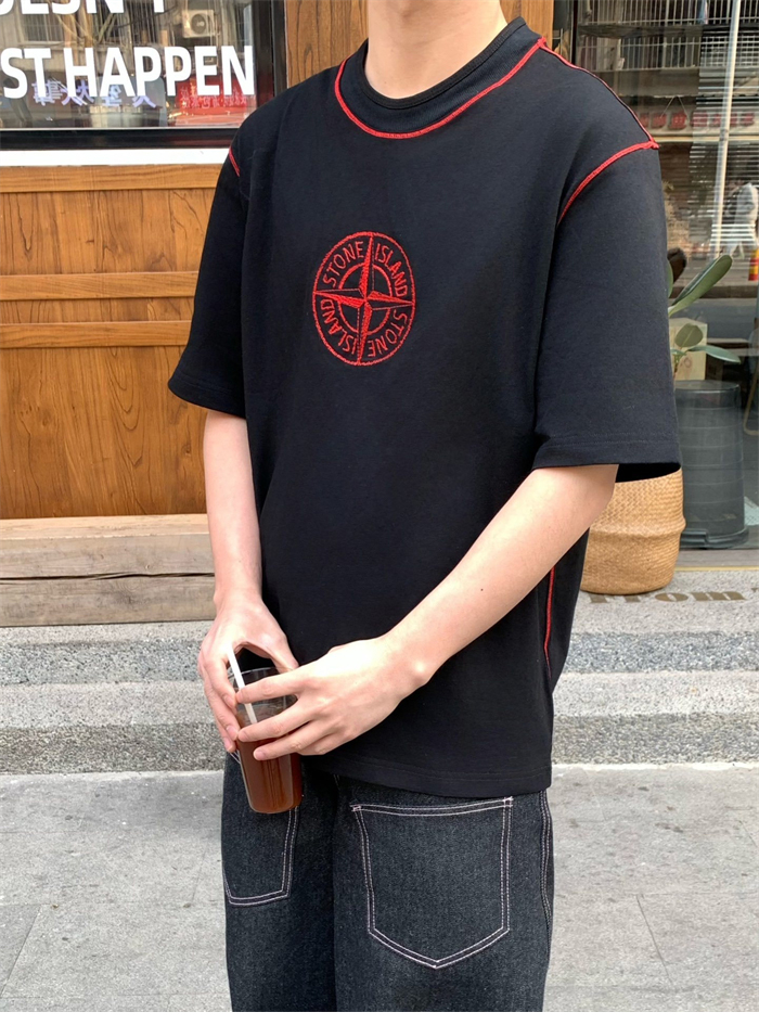 Stone Island 스톤아일랜드 콘트라스트 스티치 코마 코튼 티셔츠 레플리카 3번 이미지 - 의류 | 세미샵 레플리카 사이트