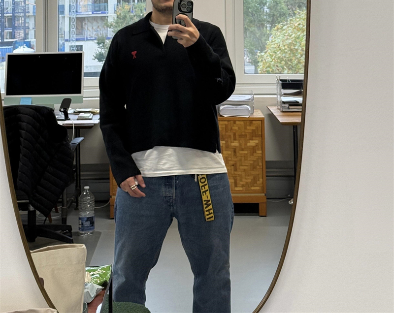 A M I 아미 하트로고 오픈카라 폴로 니트 레플리카 4번 이미지 - 의류 | 세미샵 레플리카 사이트