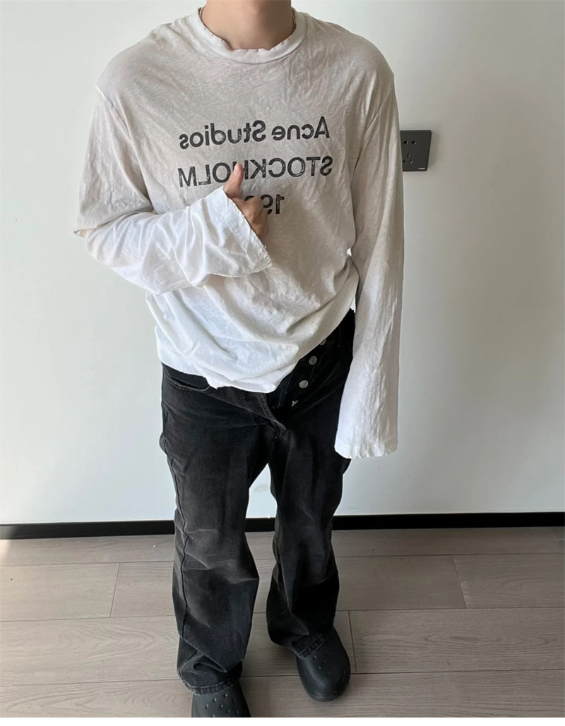 Acne Studios 아크네 로고 디스트레스드 긴팔 티셔츠 레플리카 3번 이미지 - 의류 | 세미샵 레플리카 사이트