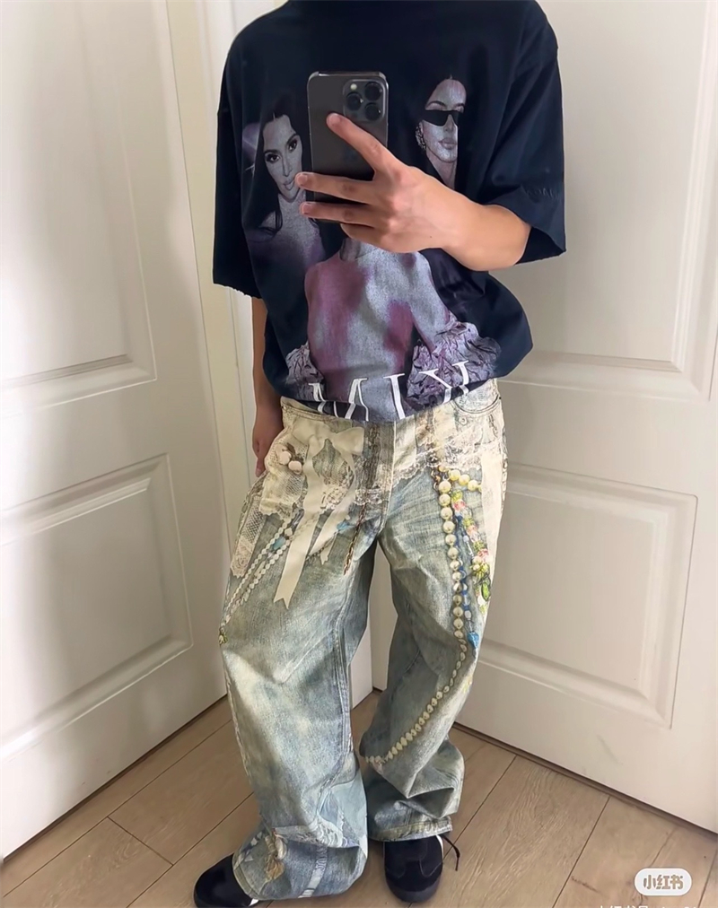 Acne Studios 아크네 스택 벨트 프린트 1981 배기 데님 진 레플리카 3번 이미지 - 의류 | 세미샵 레플리카 사이트