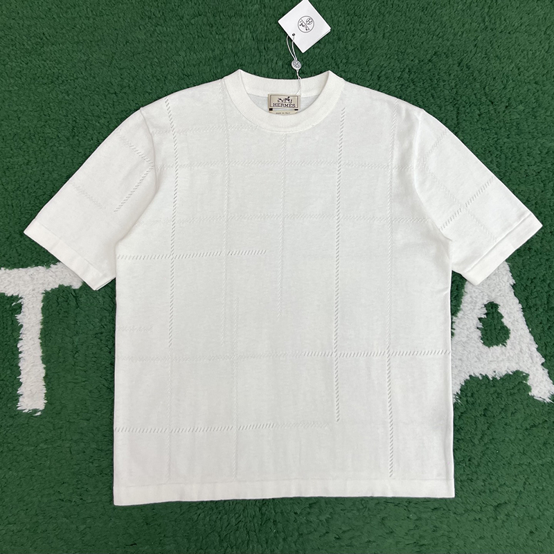 Hermes 에르메스 Jeu de points sellier 크루넥 반팔 스웨터 레플리카 1번 이미지 - 의류 | 세미샵 레플리카 사이트