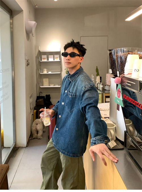 P R A D A 프라다 트라이앵글 로고 데님 셔츠 레플리카 4번 이미지 - 의류 | 세미샵 레플리카 사이트