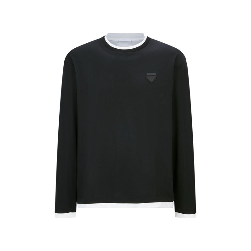 P R A D A 프라다 트라이앵글 로고 패치 레이어드 트림 긴팔 티셔츠 레플리카 4번 이미지 - 의류 | 세미샵 레플리카 사이트