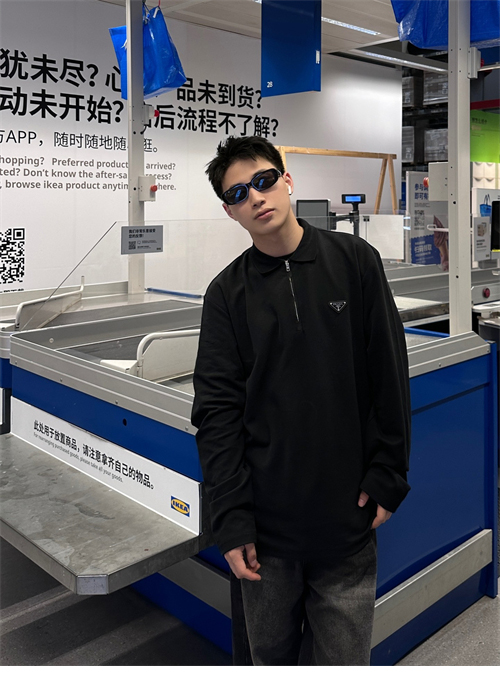 P R A D A 프라다 트라이앵글 로고 피케 폴로 저지 긴팔 티셔츠 레플리카 4번 이미지 - 의류 | 세미샵 레플리카 사이트