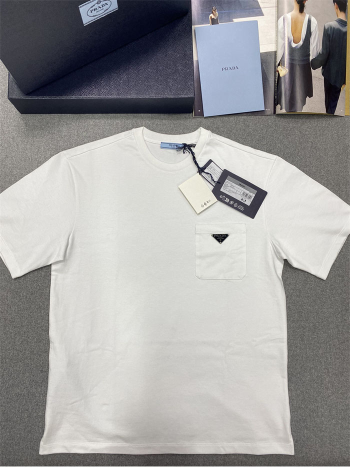 P R A D A 프라다 포켓 트라이앵글 반팔 티셔츠 화이트 레플리카 5번 이미지 - 의류 | 세미샵 레플리카 사이트