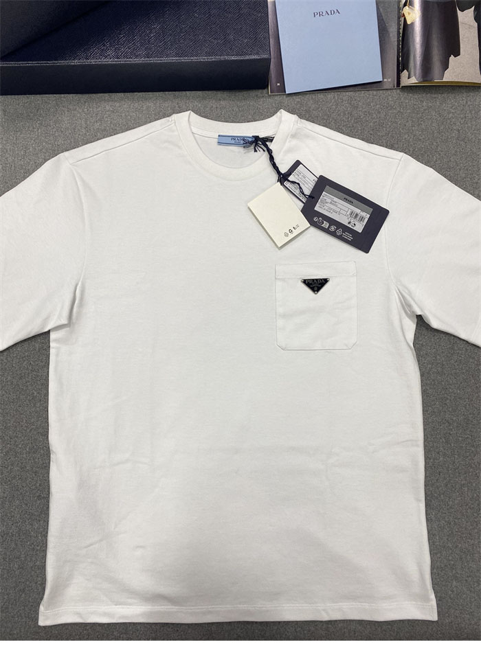 P R A D A 프라다 포켓 트라이앵글 반팔 티셔츠 화이트 레플리카 6번 이미지 - 의류 | 세미샵 레플리카 사이트