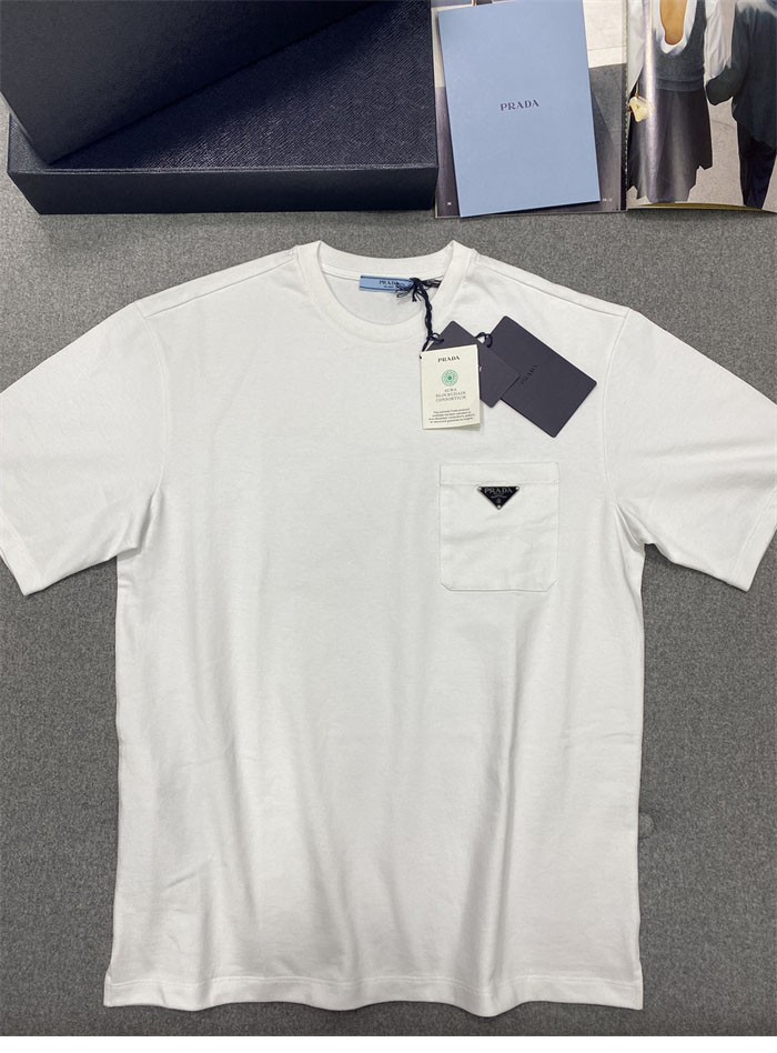 P R A D A 프라다 포켓 트라이앵글 반팔 티셔츠 화이트 레플리카 8번 이미지 - 의류 | 세미샵 레플리카 사이트