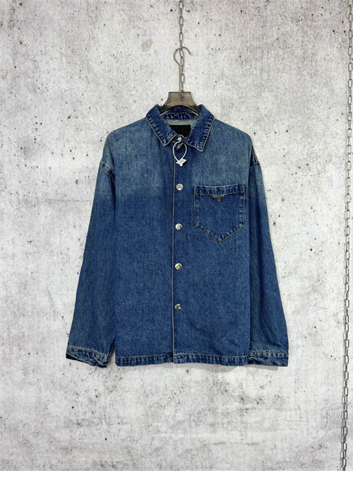 P R A D A 프라다 24SS 트라이앵글 로고 포켓 워싱 데님 셔츠 레플리카 2번 이미지 - 의류 | 세미샵 레플리카 사이트