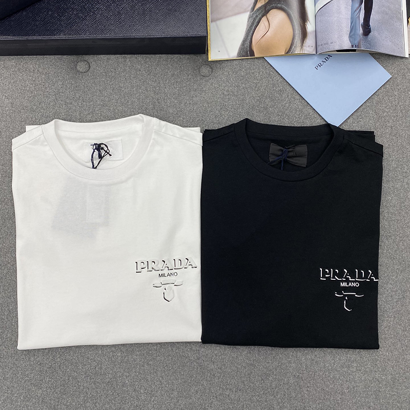 P R A D A 프라다 3D 로고 리브 니트 오버사이즈 코튼 티셔츠 레플리카 1번 이미지 - 의류 | 세미샵 레플리카 사이트