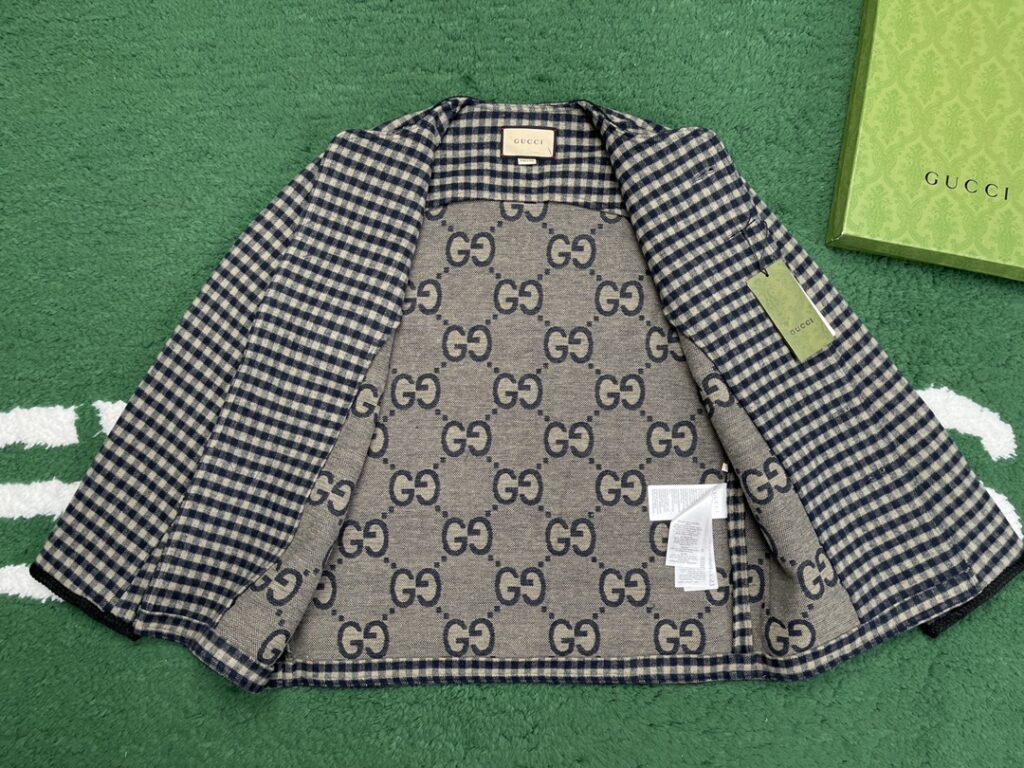 Gucci 24SS구찌 인터로킹 G 울 깅엄 체크 재킷 블랙 레플리카 6번 이미지 - 의류 | 세미샵 레플리카 사이트