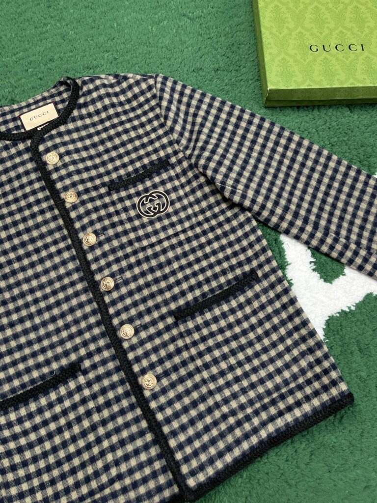 Gucci 24SS구찌 인터로킹 G 울 깅엄 체크 재킷 블랙 레플리카 7번 이미지 - 의류 | 세미샵 레플리카 사이트