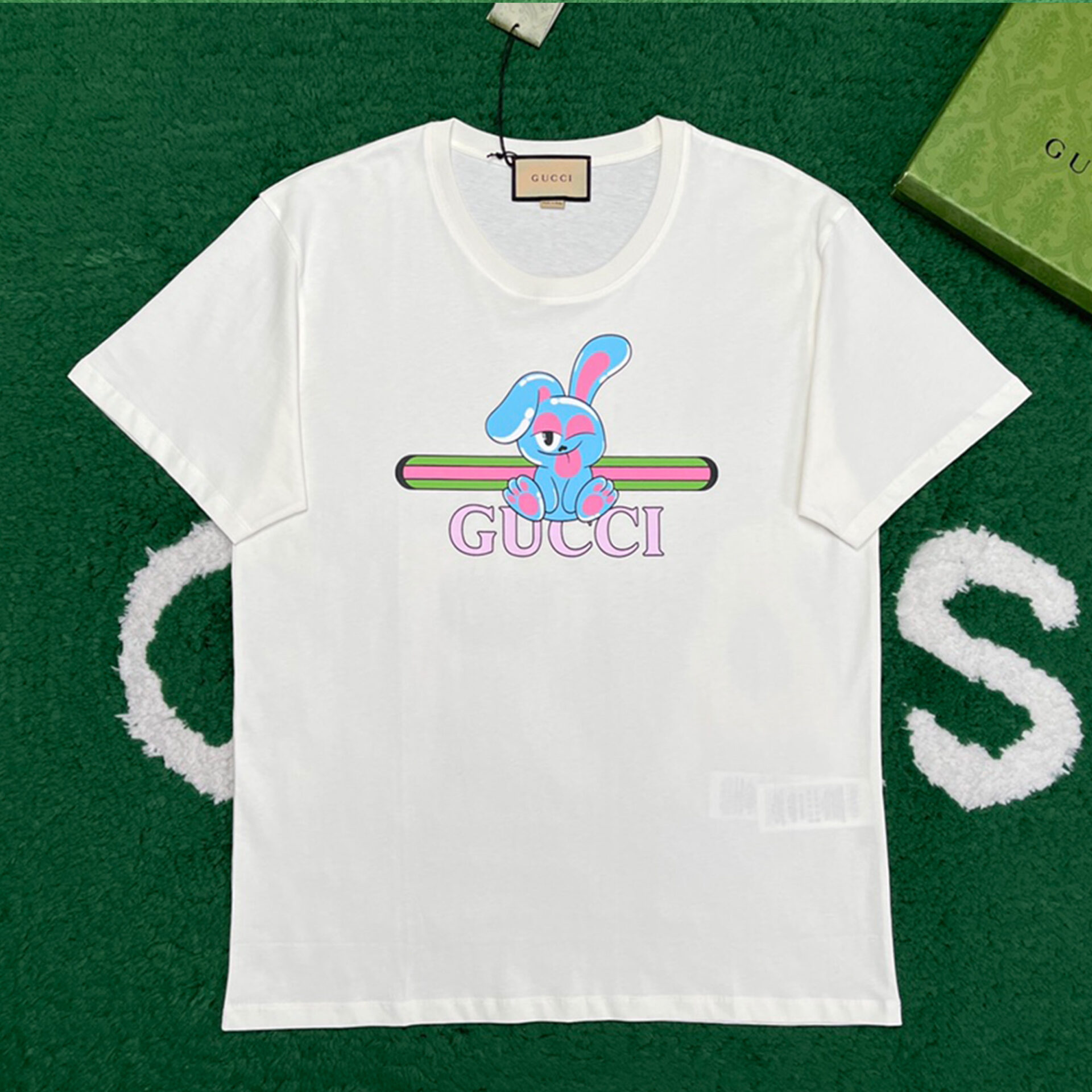 구찌 24SS 버니 웹 프린트 코튼 저지 반팔 티셔츠 화이트